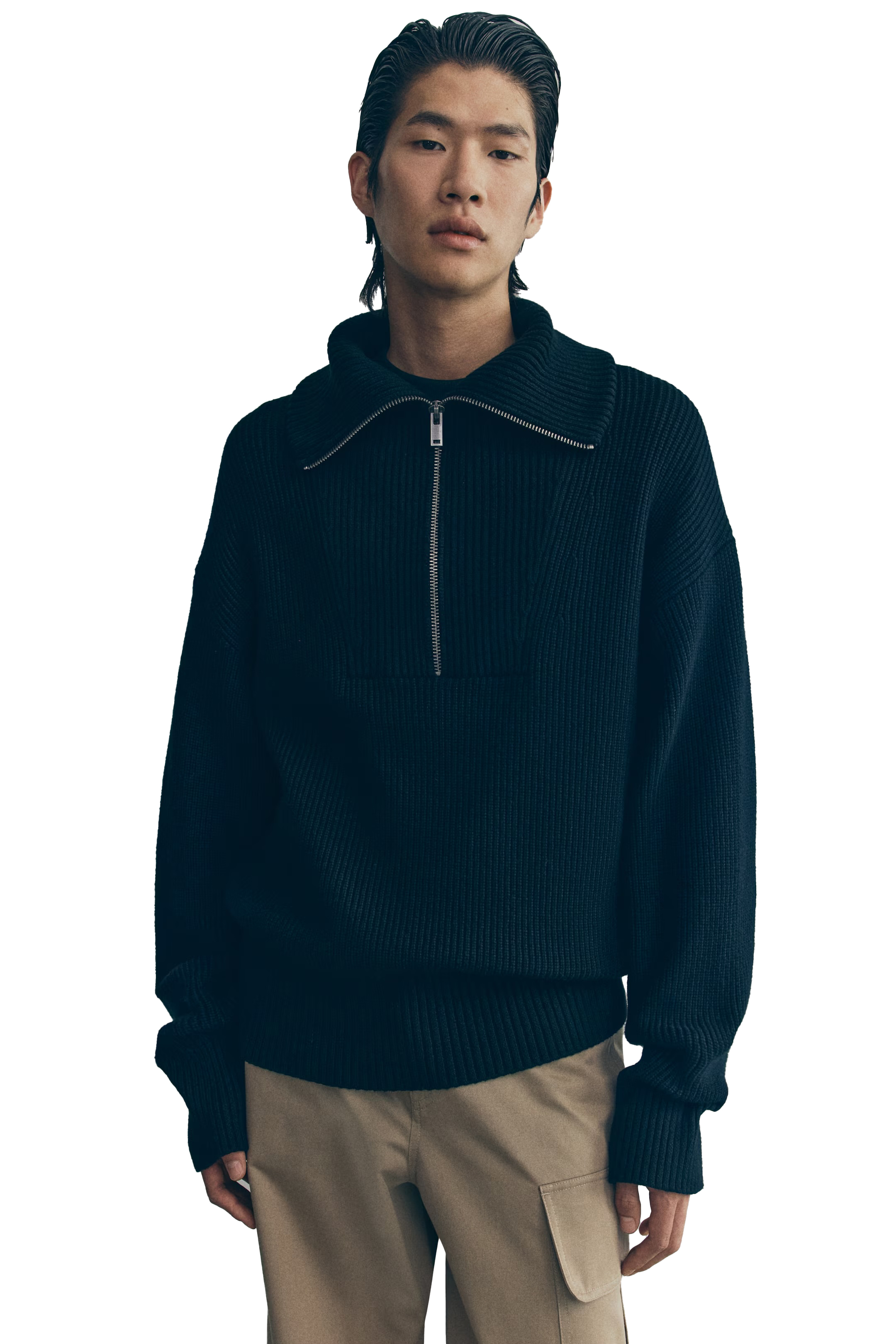 OEM ODM Stylish Ribbed Zip-Up Sweater for Men – Modern & Comfortable