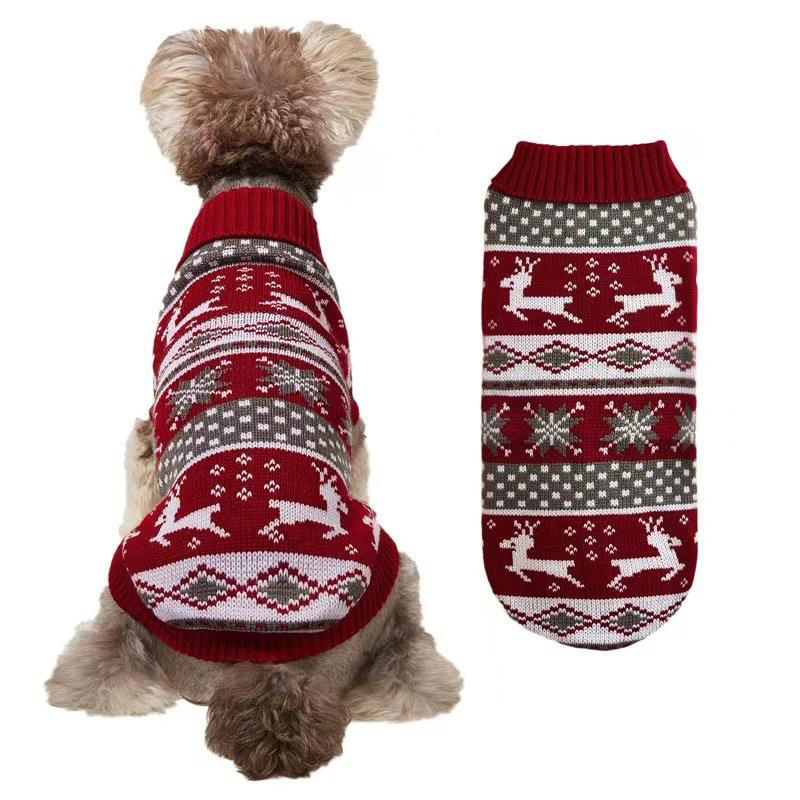 Factory Direct Cozy Red Reindeer Knit Dog Sweater – Perfect for Winter Holidays