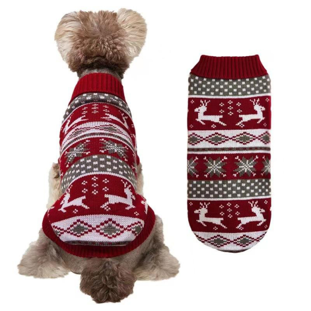 Factory Direct Cozy Red Reindeer Knit Dog Sweater – Perfect for Winter Holidays