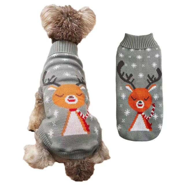 Factory Direct Cozy Red Reindeer Knit Dog Sweater – Perfect for Winter Holidays