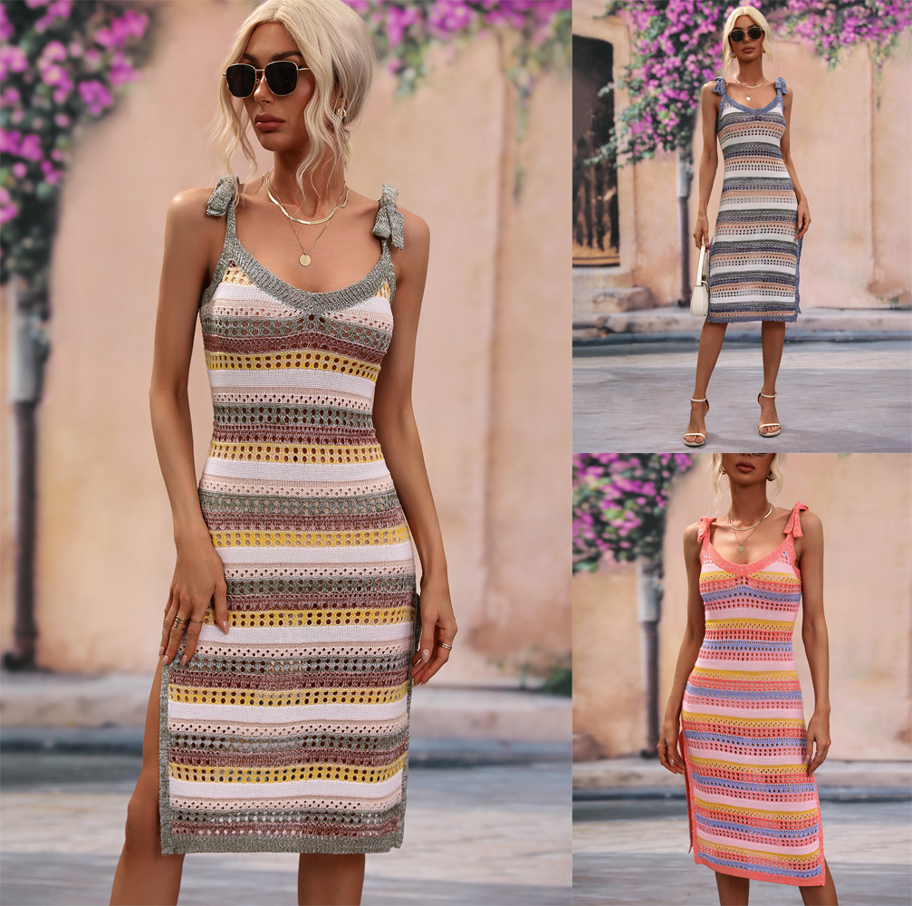 OEM ODM Bohemian Knitted Striped Dress