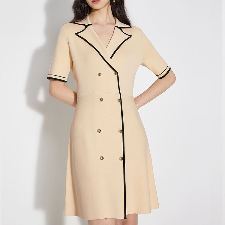 Customized Double-Breasted Polo Dress with Contrast Trim
