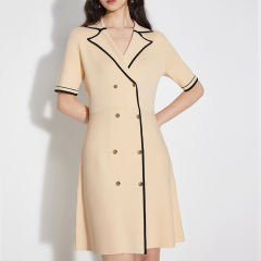 Customized Double-Breasted Polo Dress with Contrast Trim