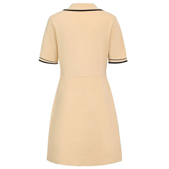 Customized Double-Breasted Polo Dress with Contrast Trim