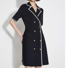 Customized Double-Breasted Polo Dress with Contrast Trim