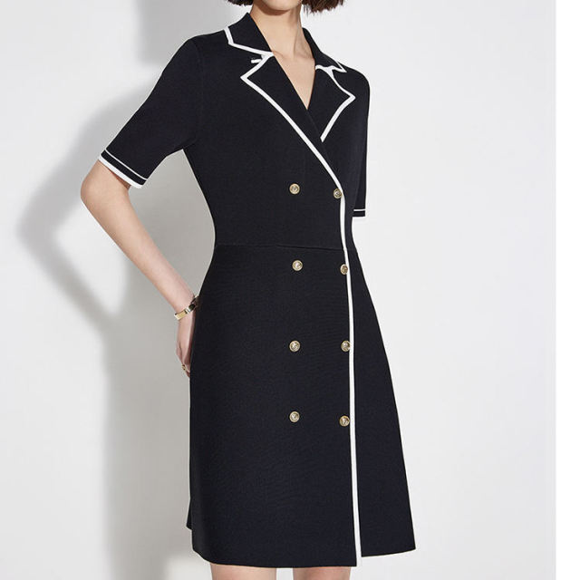 Customized Double-Breasted Polo Dress with Contrast Trim