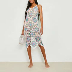 Factory Direct Women’s Colorful Crochet Maxi Dress – Sleeveless Hollow-Out Knit Beach Cover-Up