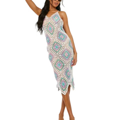 Factory Direct Women’s Colorful Crochet Maxi Dress – Sleeveless Hollow-Out Knit Beach Cover-Up