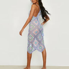 Factory Direct Women’s Colorful Crochet Maxi Dress – Sleeveless Hollow-Out Knit Beach Cover-Up