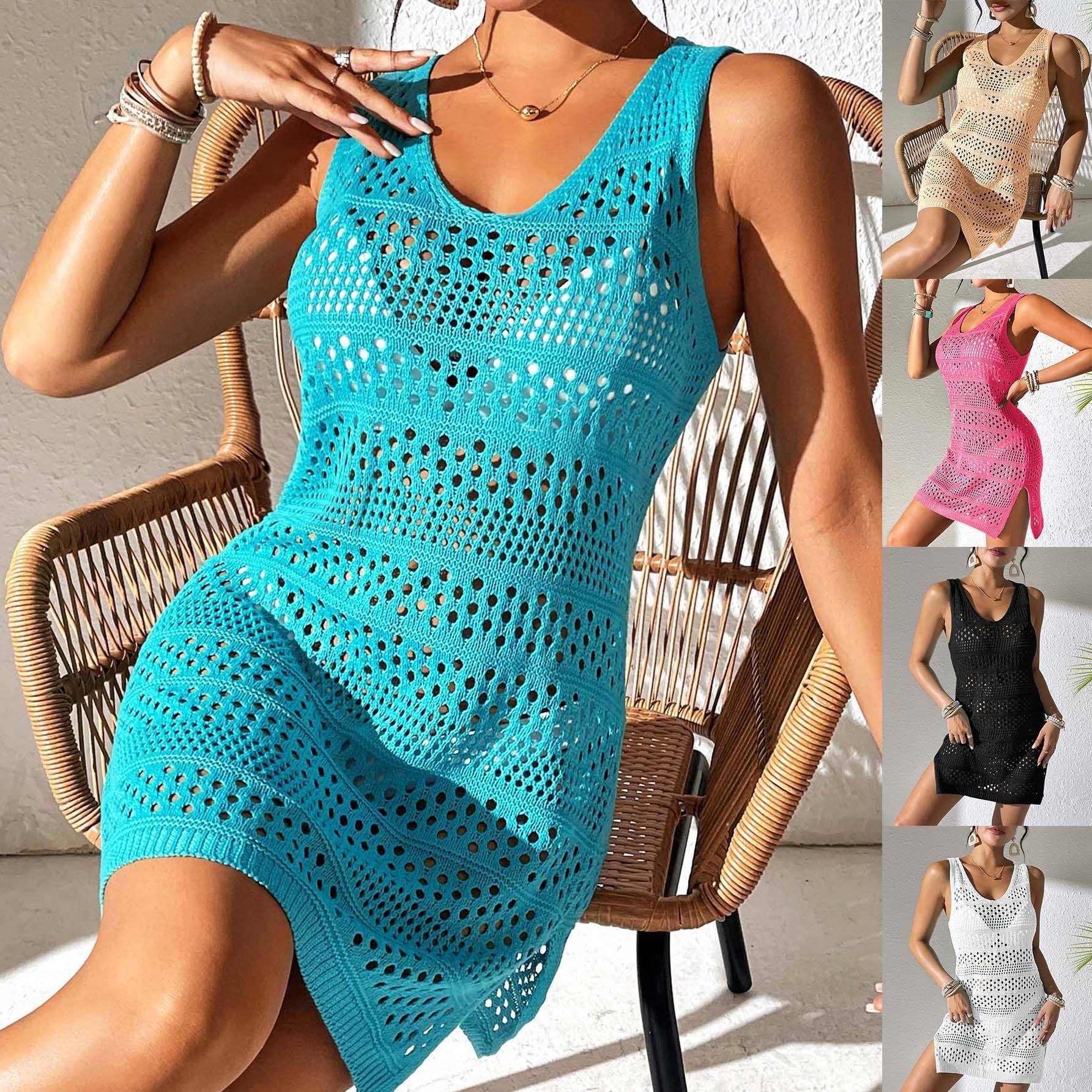 Wholesale Women’s Sleeveless Crochet Knit Mini Dress – Summer Beach Cover-Up in Multiple Colors