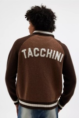 Customized Brown Wool Varsity Zip-Up Jacket – Retro Collegiate Style