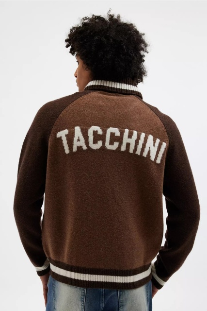 Customized Brown Wool Varsity Zip-Up Jacket – Retro Collegiate Style