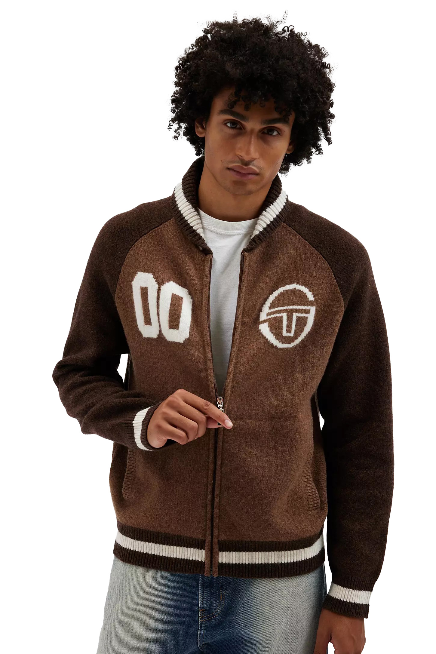Customized Brown Wool Varsity Zip-Up Jacket – Retro Collegiate Style