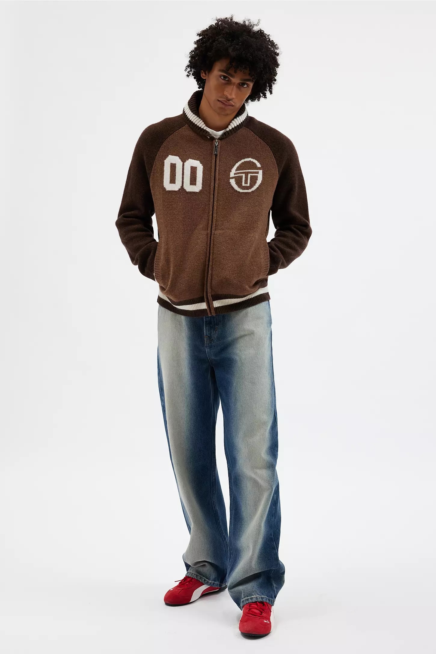Customized Brown Wool Varsity Zip-Up Jacket – Retro Collegiate Style