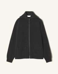 OEM ODM Black Wool Zip-Up Cardigan – Minimalist High-Collar Knit Jacket