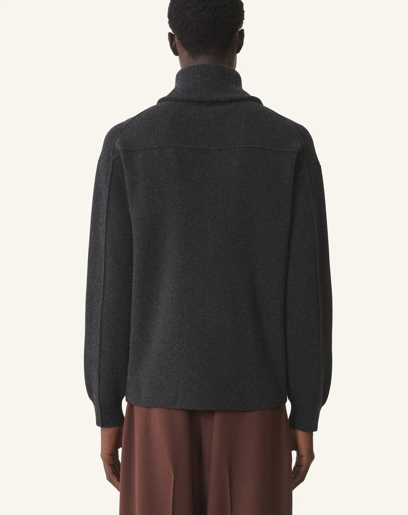 OEM ODM Black Wool Zip-Up Cardigan – Minimalist High-Collar Knit Jacket