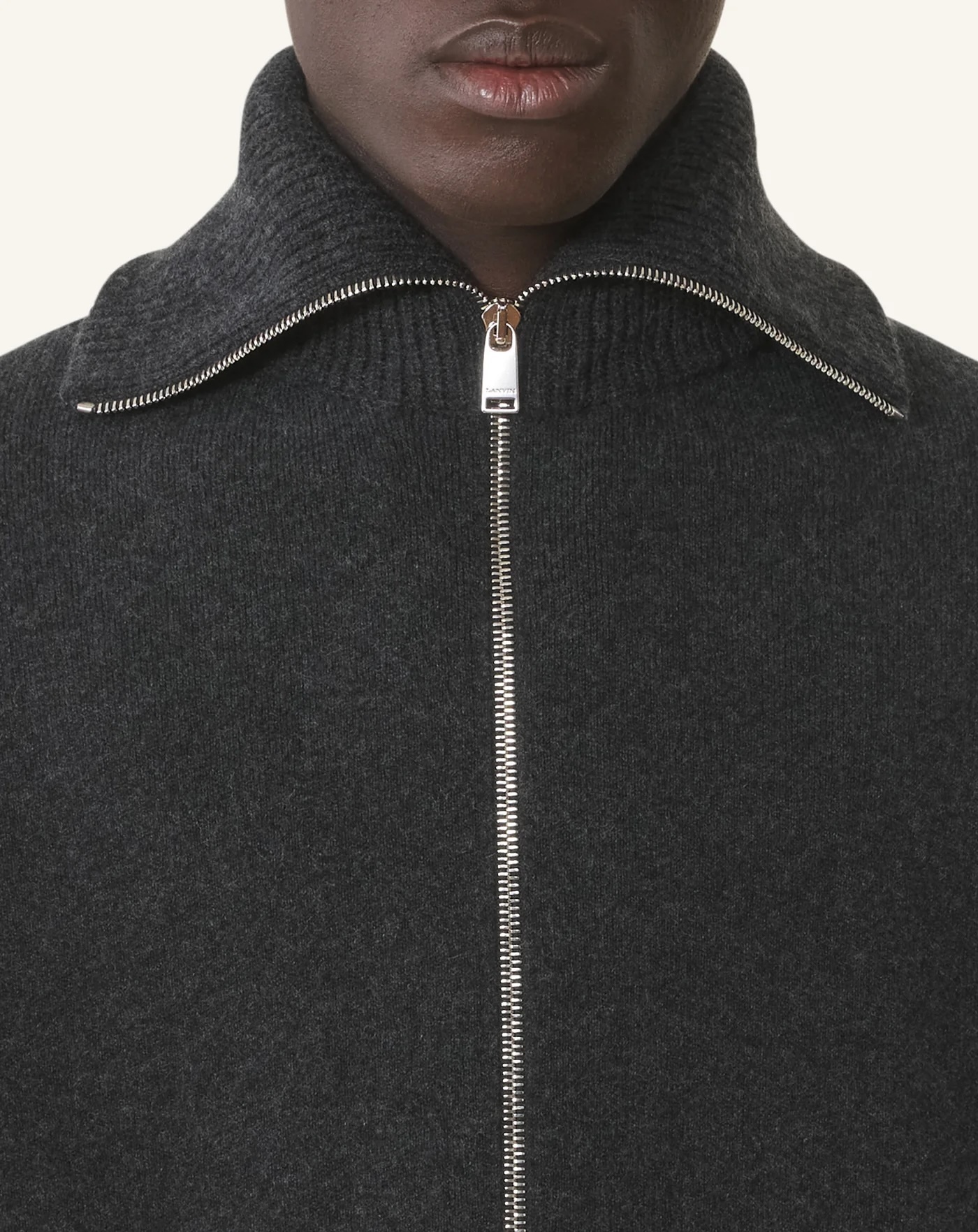 OEM ODM Black Wool Zip-Up Cardigan – Minimalist High-Collar Knit Jacket