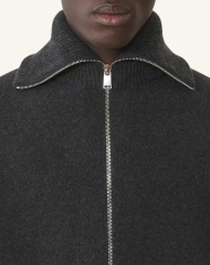 OEM ODM Black Wool Zip-Up Cardigan – Minimalist High-Collar Knit Jacket