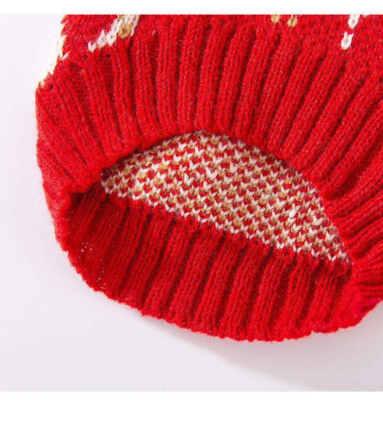 OEM ODM Red Argyle Pet Sweater with Cherry Embroidery