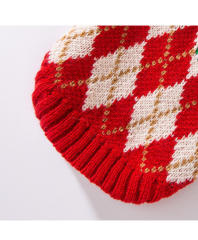 OEM ODM Red Argyle Pet Sweater with Cherry Embroidery