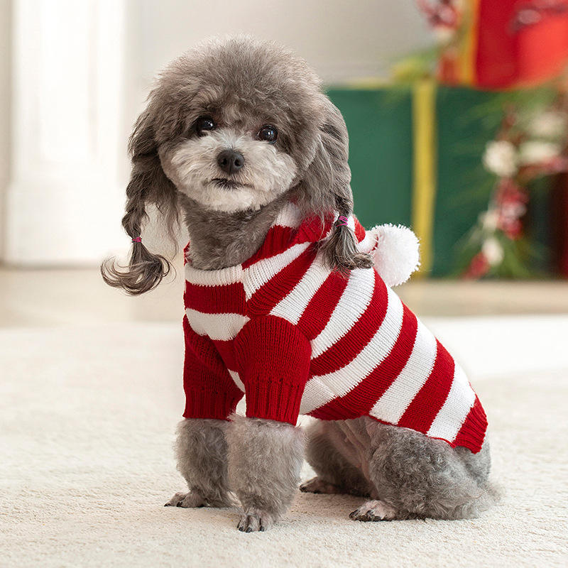 OEM ODM Candy Cane Striped Dog Sweater – Cozy Red & White Knit Hoodie