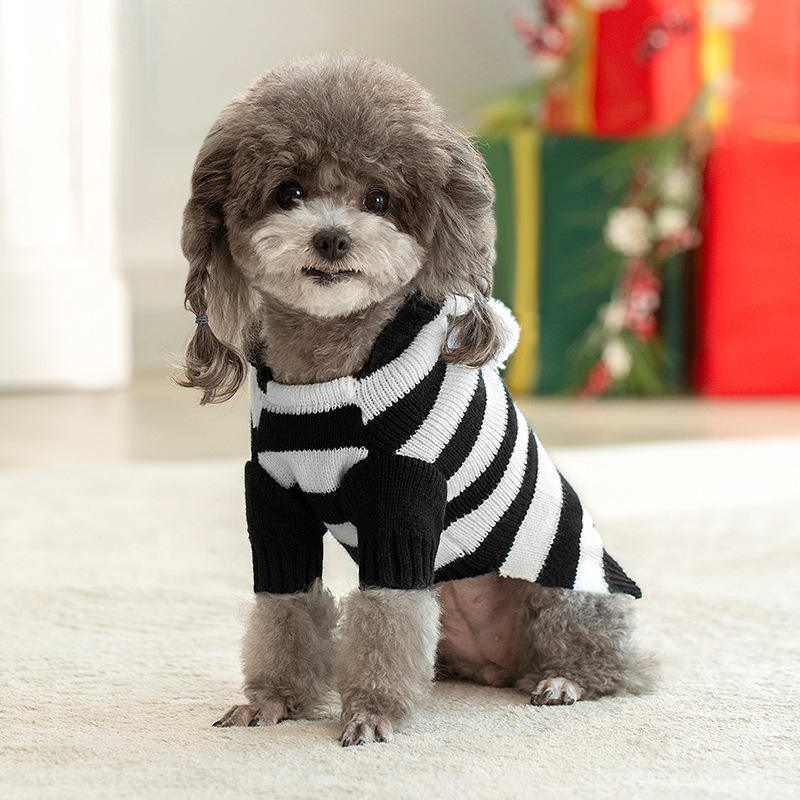 OEM ODM Candy Cane Striped Dog Sweater – Cozy Red & White Knit Hoodie
