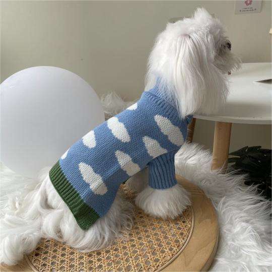 Customized Sky Cloud Dog Sweater – Soft Blue Knit Pullover for Small Dogs
