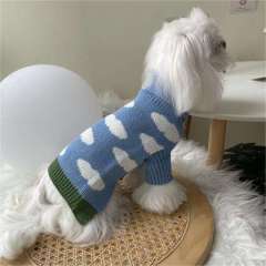 Customized Sky Cloud Dog Sweater – Soft Blue Knit Pullover for Small Dogs
