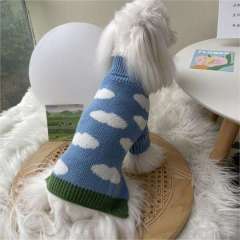 Customized Sky Cloud Dog Sweater – Soft Blue Knit Pullover for Small Dogs