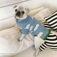 Customized Sky Cloud Dog Sweater – Soft Blue Knit Pullover for Small Dogs