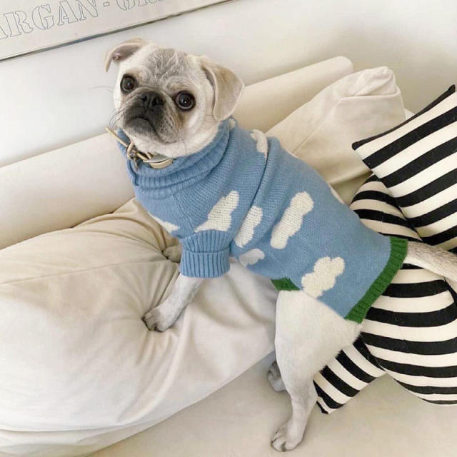 Customized Sky Cloud Dog Sweater – Soft Blue Knit Pullover for Small Dogs