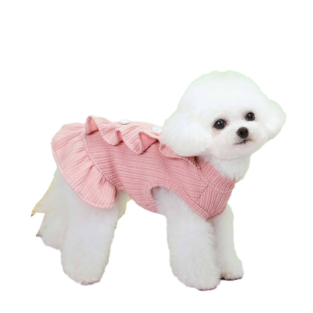 OEM ODM Pink Ruffle Dog Dress Sweater – Elegant Knit Outfit for Small Dogs