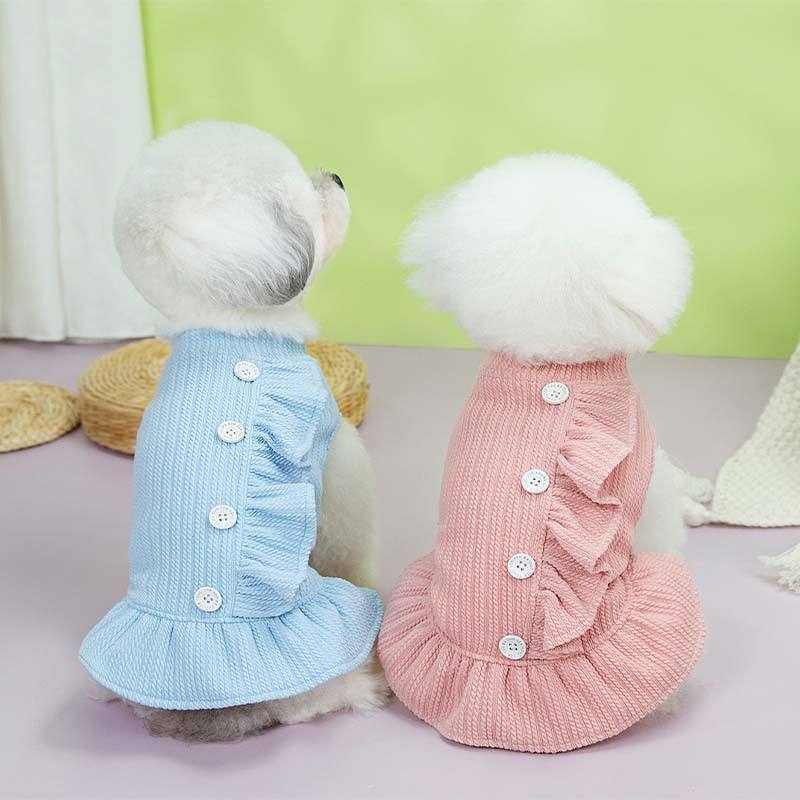 OEM ODM Pink Ruffle Dog Dress Sweater – Elegant Knit Outfit for Small Dogs
