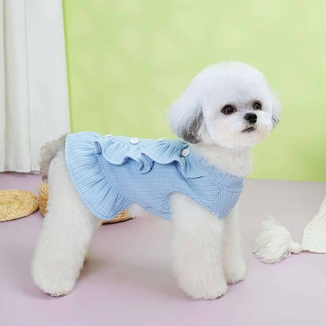 OEM ODM Pink Ruffle Dog Dress Sweater – Elegant Knit Outfit for Small Dogs