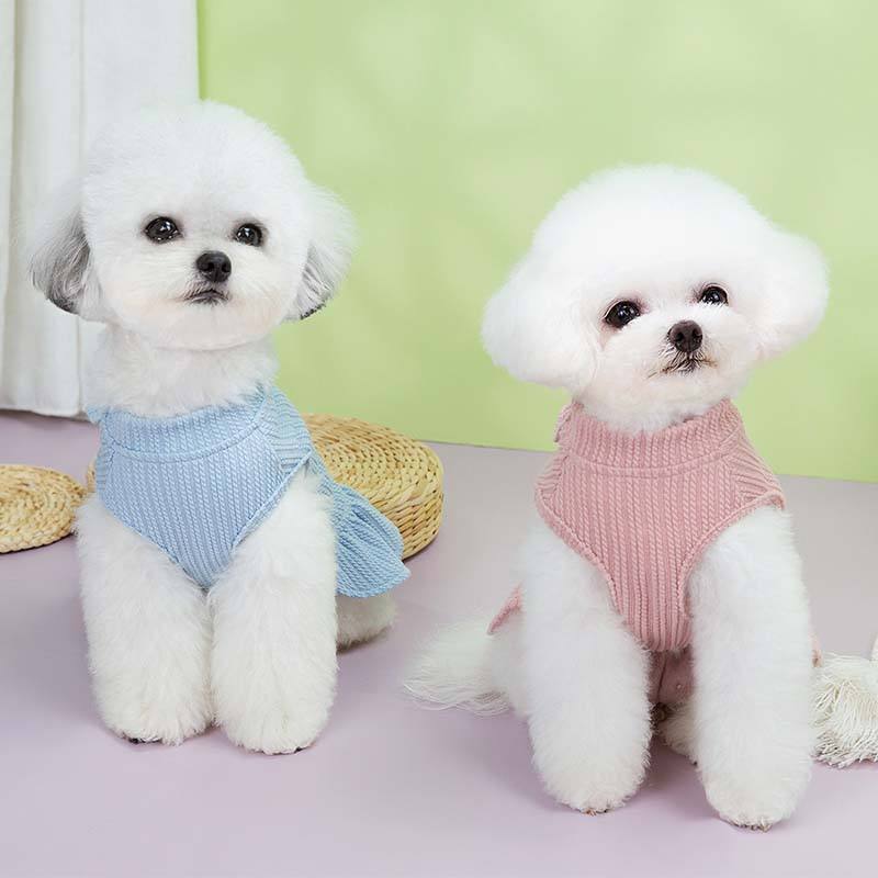 OEM ODM Pink Ruffle Dog Dress Sweater – Elegant Knit Outfit for Small Dogs