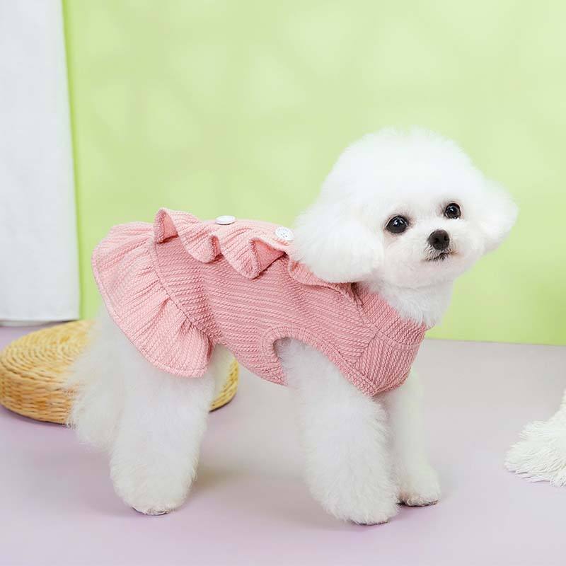 OEM ODM Pink Ruffle Dog Dress Sweater – Elegant Knit Outfit for Small Dogs