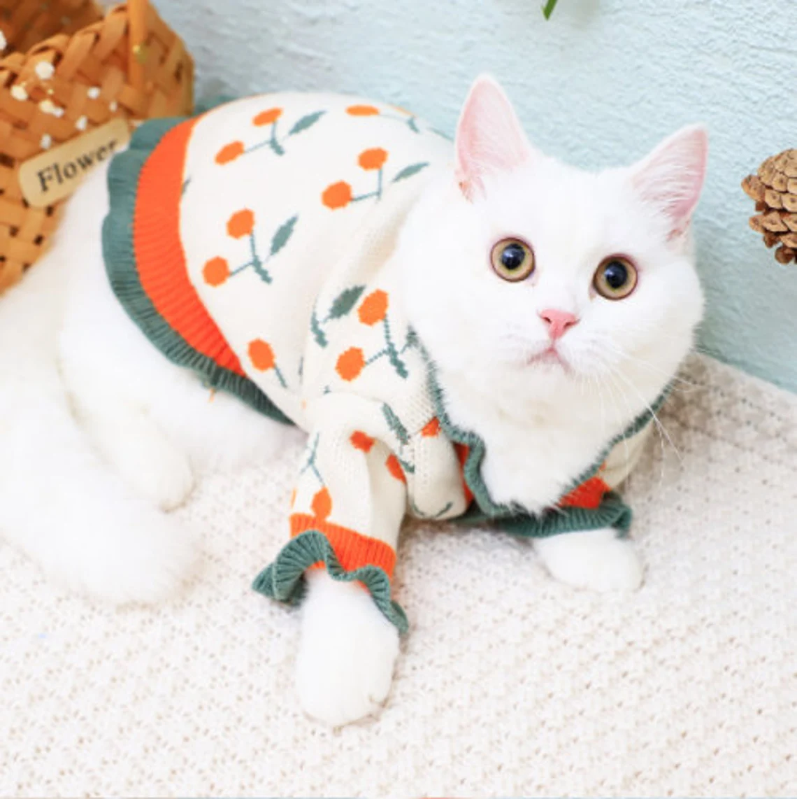 Customized Cherry Blossom Cat Sweater – Cozy Knit Pullover for Cats and Small Pets