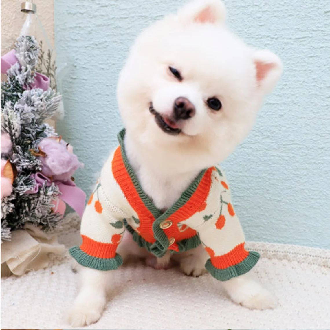 Customized Cherry Blossom Cat Sweater – Cozy Knit Pullover for Cats and Small Pets