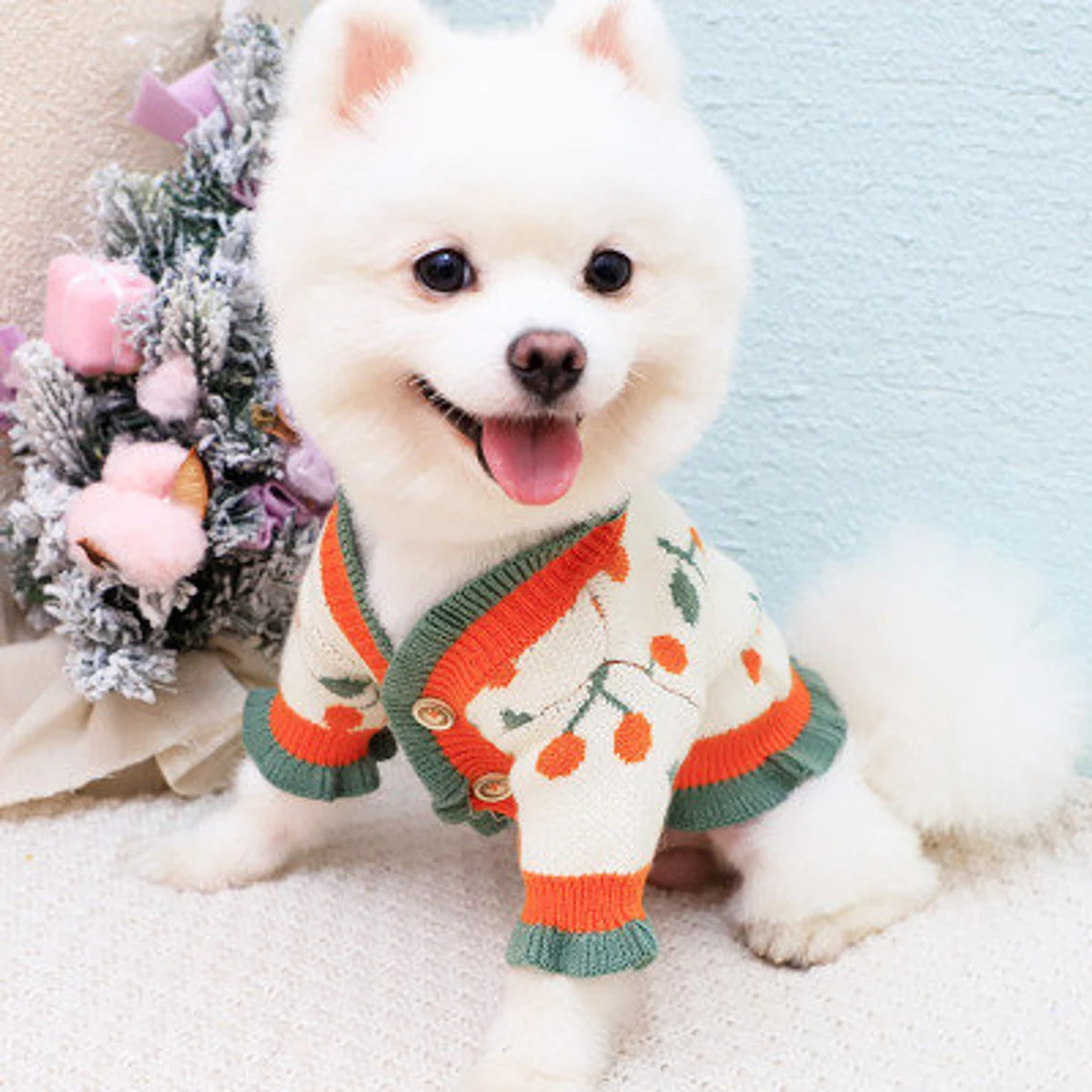 Customized Cherry Blossom Cat Sweater – Cozy Knit Pullover for Cats and Small Pets
