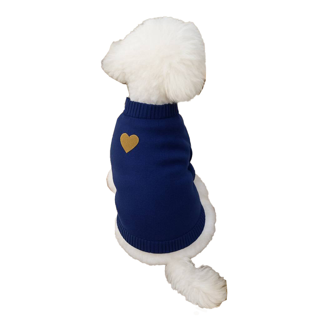 Customized Navy Blue Heart Dog Sweater – Classic Knit Pullover for Small and Medium Dogs