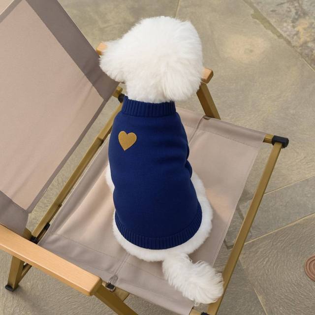 Customized Navy Blue Heart Dog Sweater – Classic Knit Pullover for Small and Medium Dogs