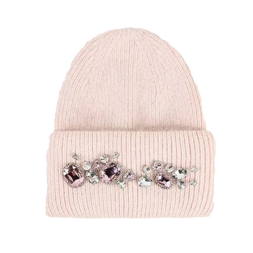 Customized Crystal-Embellished Knit Beanie Hat for Women – Winter Fashion Warm Hat