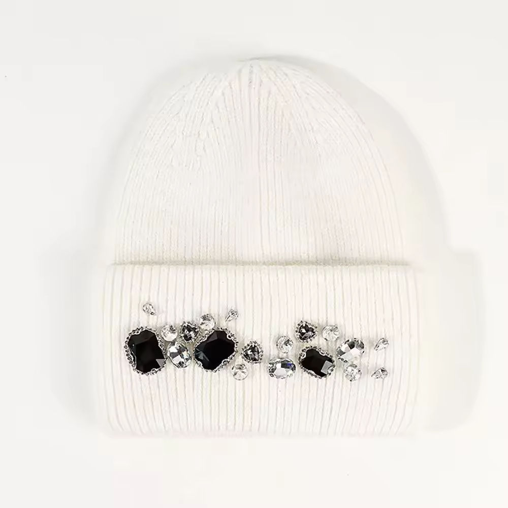 Customized Crystal-Embellished Knit Beanie Hat for Women – Winter Fashion Warm Hat