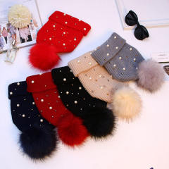 Customized Pearl-Embellished Knit Beanie with Faux Fur Pom Pom – Winter Warm Hat for Women