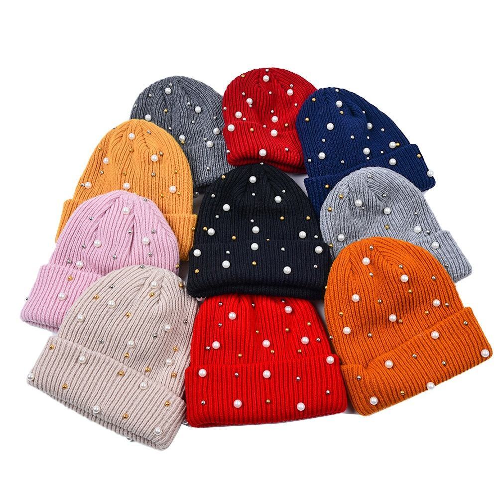 Personalized Women’s Pearl Embellished Knit Beanie Hat – Soft Winter Warm Hat in Multiple Colors