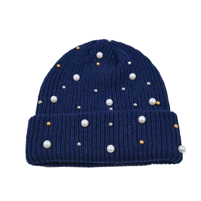 Personalized Women’s Pearl Embellished Knit Beanie Hat – Soft Winter Warm Hat in Multiple Colors