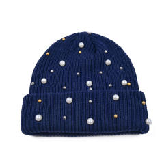 Personalized Women’s Pearl Embellished Knit Beanie Hat – Soft Winter Warm Hat in Multiple Colors