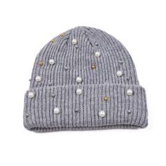 Personalized Women’s Pearl Embellished Knit Beanie Hat – Soft Winter Warm Hat in Multiple Colors