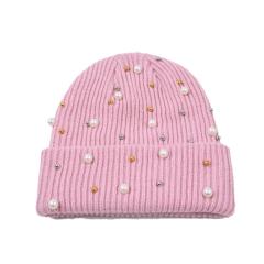 Personalized Women’s Pearl Embellished Knit Beanie Hat – Soft Winter Warm Hat in Multiple Colors