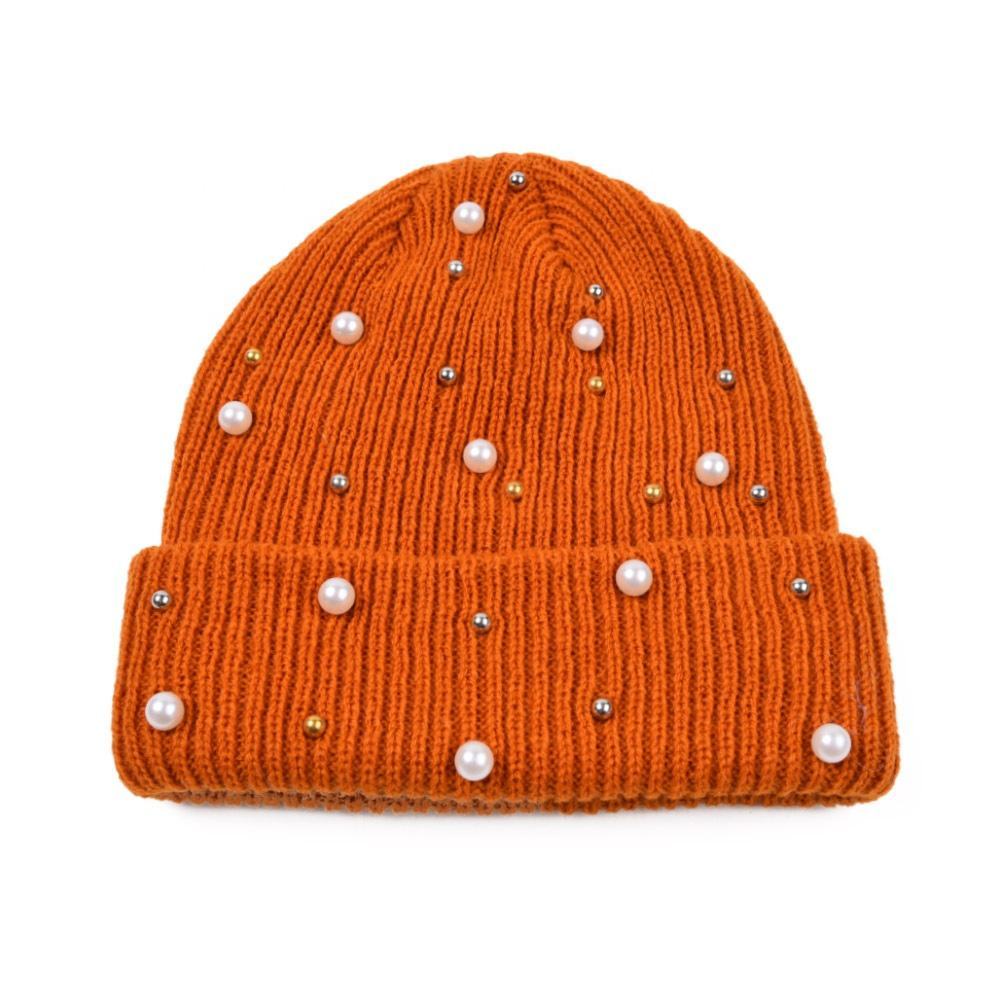 Personalized Women’s Pearl Embellished Knit Beanie Hat – Soft Winter Warm Hat in Multiple Colors